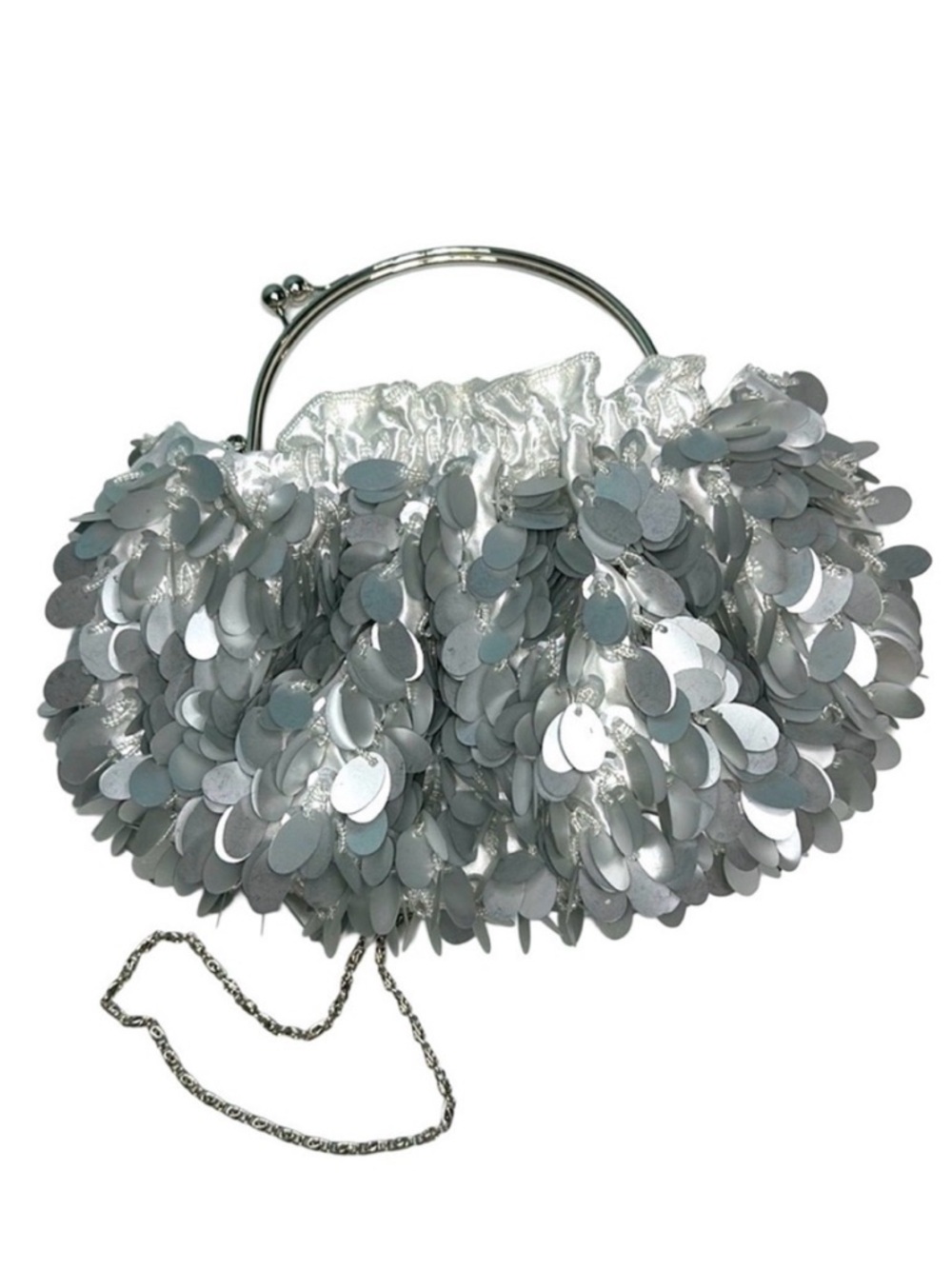 90's KISS LOCK METAL handle with chain Silver sequins clear beads - Picture 2 of 14